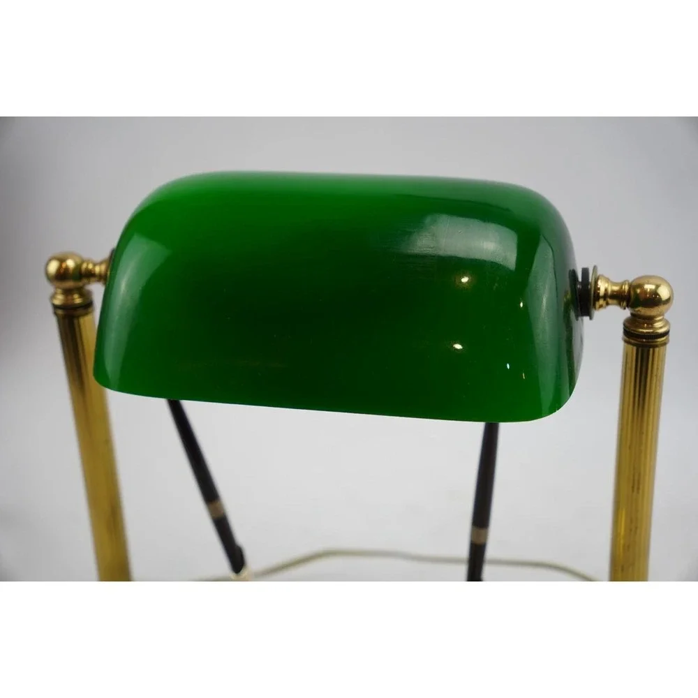 Vintage Bankers Lamp Green Glass Shade Marble Base Dual Pen Holder Desk‎ Light